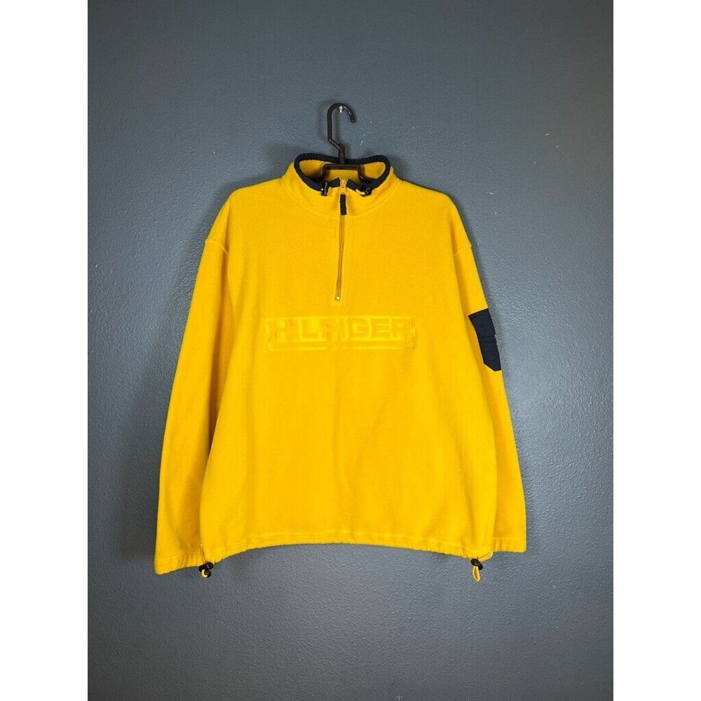 TOMMY HILFIGER size S FLEECE sweatshirt yellow big logo vintage men's